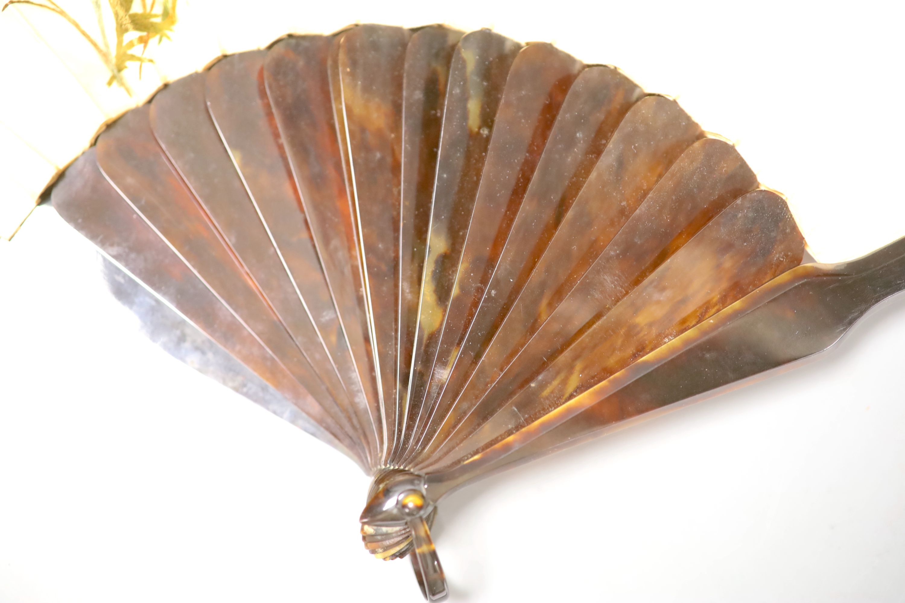 An embroidered silk and faux tortoiseshell fan, early 20th century